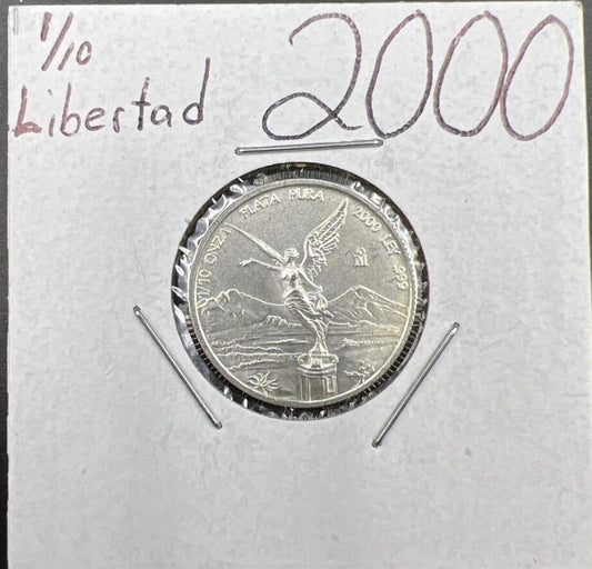 2000 Mexico 1/10 Ounce .999 Silver Round Libertad Ley Plata Pura Coin GEM BU #L