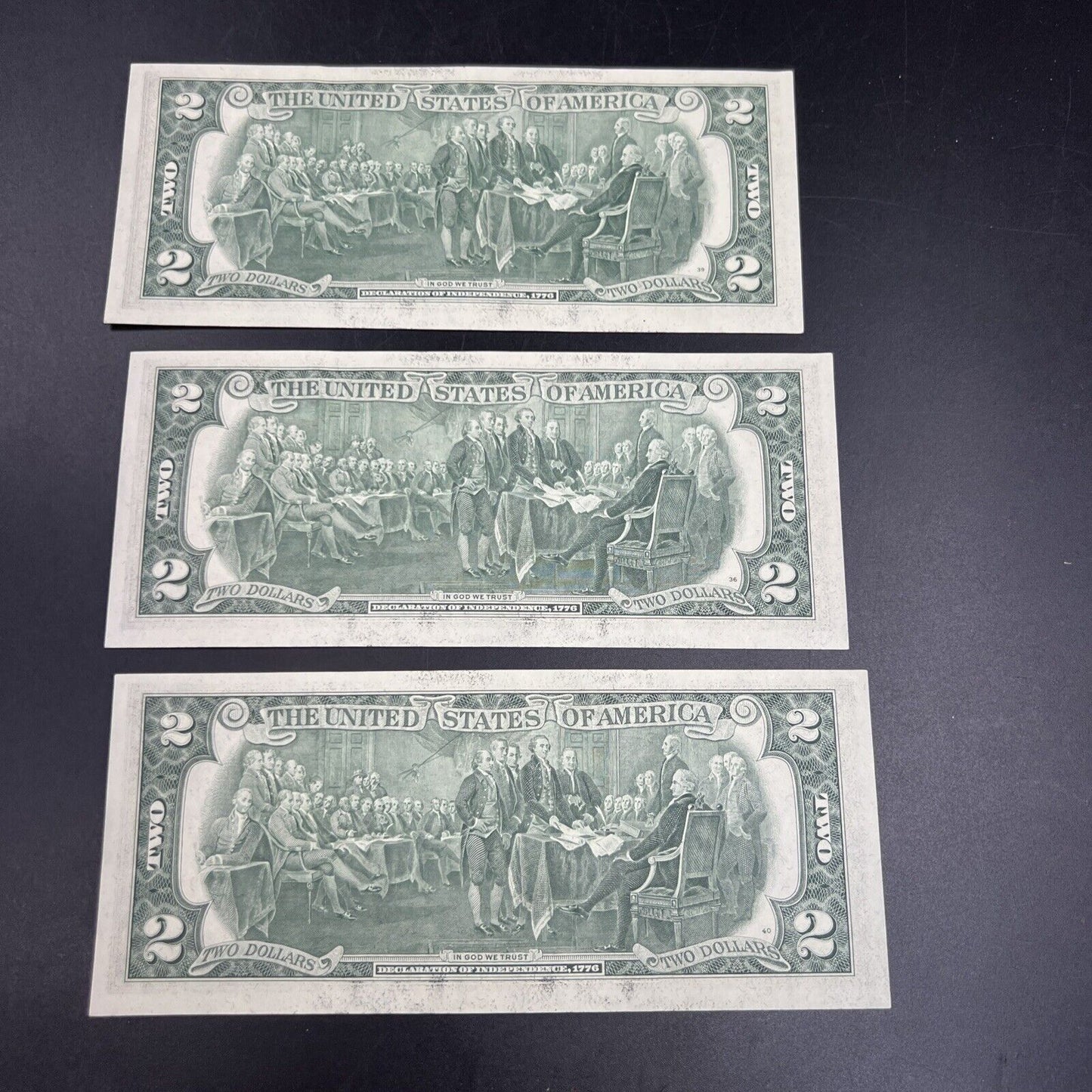 3 Consecutive 1976 $2 Two Dollar Bicentennial Bill Federal Reserve Notes UNC #70