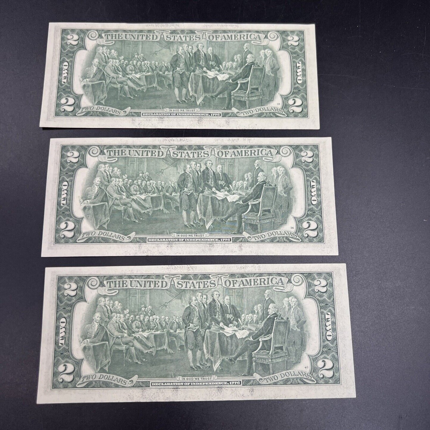 3 Consecutive 1976 $2 Two Dollar Bicentennial Bill Federal Reserve Notes UNC #70