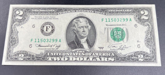 1976 $2 Two Dollar Bicentennial Bill Federal Reserve Notes CH UNC #299