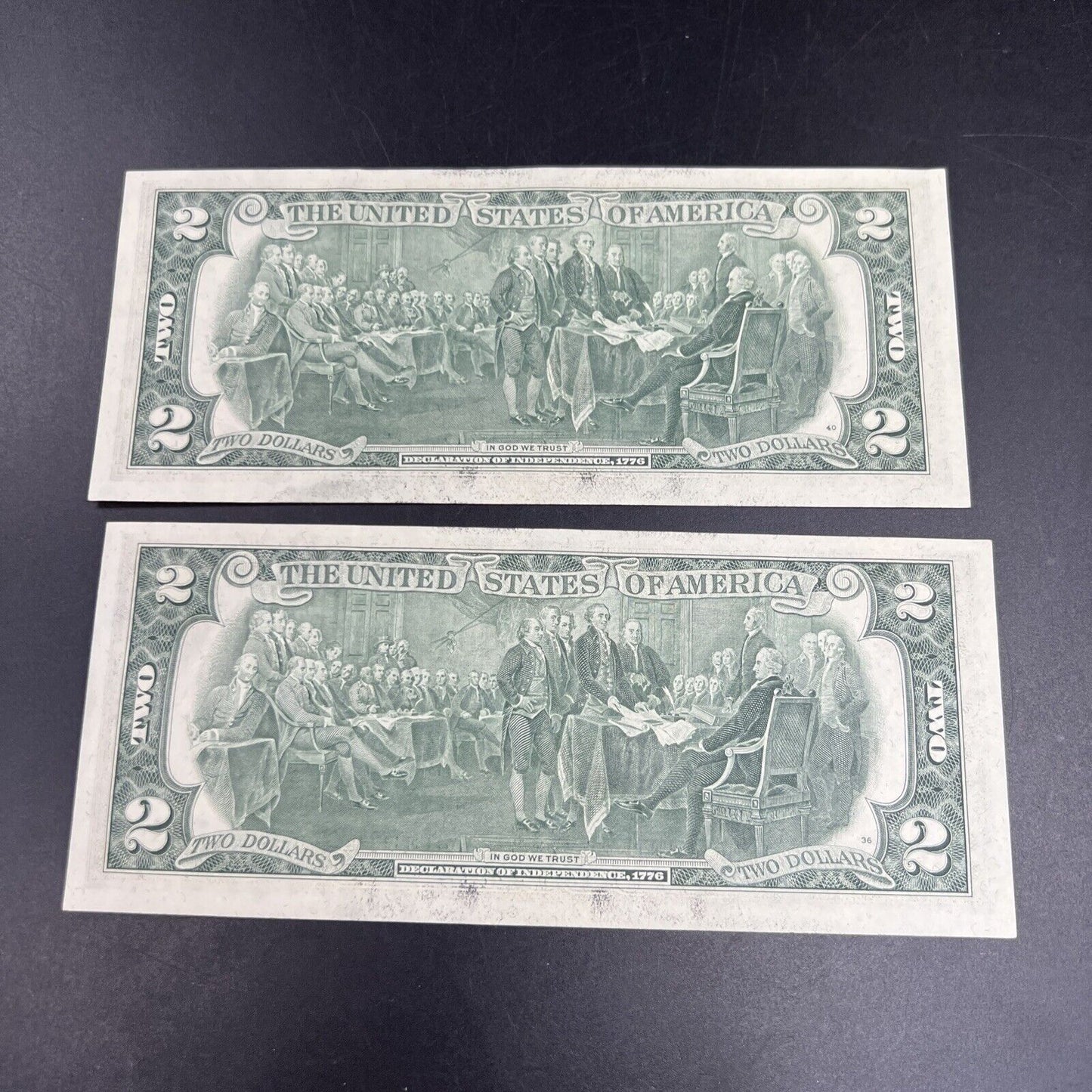 2 Consecutive 1976 $2 Two Dollar Bicentennial Bill Federal Reserve Notes UNC #74