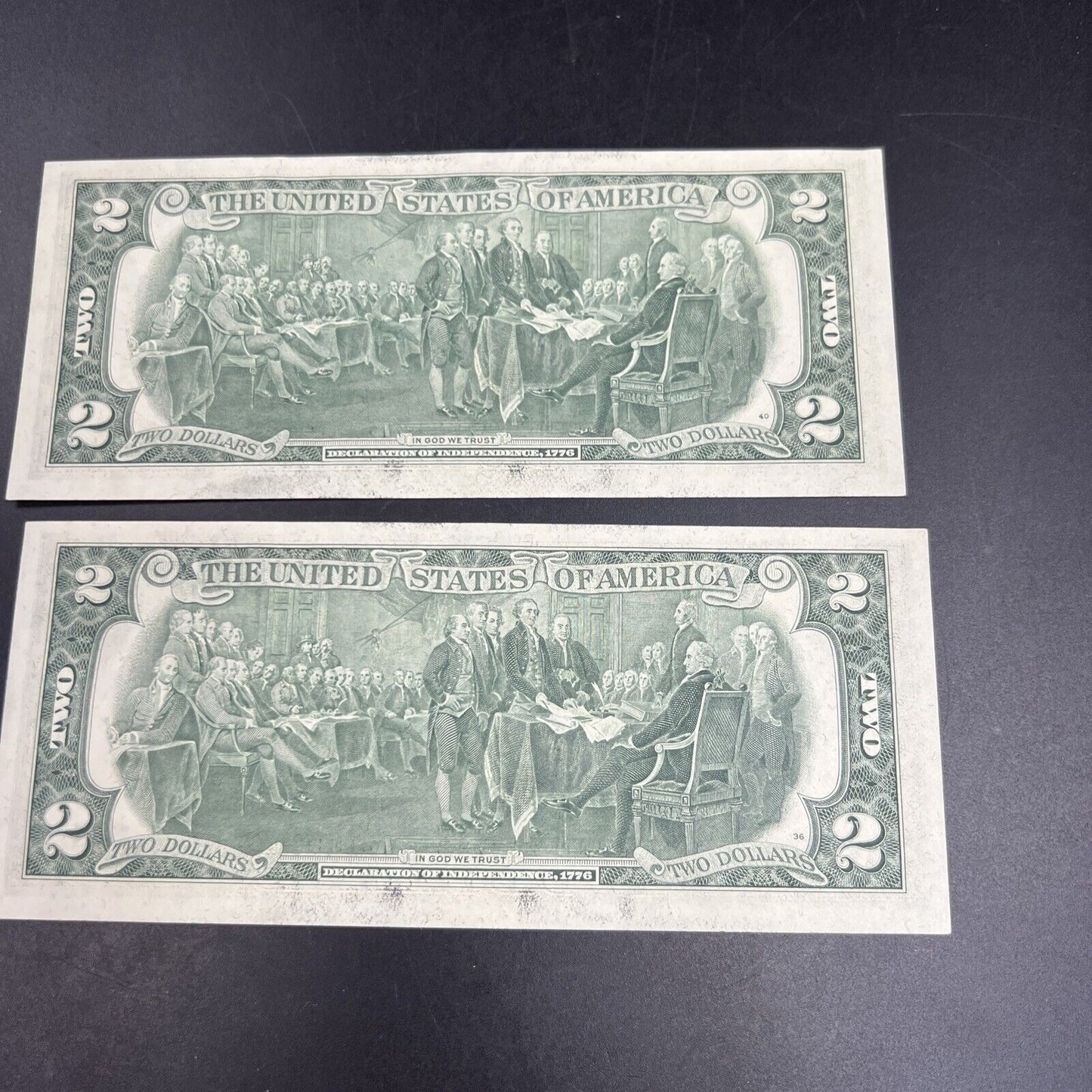 2 Consecutive 1976 $2 Two Dollar Bicentennial Bill Federal Reserve Notes UNC #74