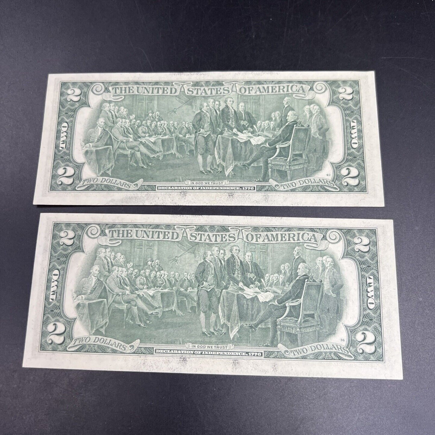 2 Consecutive 1976 $2 Two Dollar Bicentennial Bill Federal Reserve Notes UNC #74