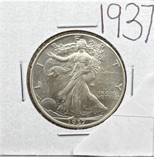 1937 P 50c Walking Liberty Silver Half Dollar UNC Details OBV Scratch