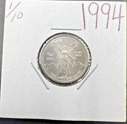 1994 Mexico 1/10 Ounce .999 Silver Round Libertad Ley Plata Pura Coin CH BU #A24