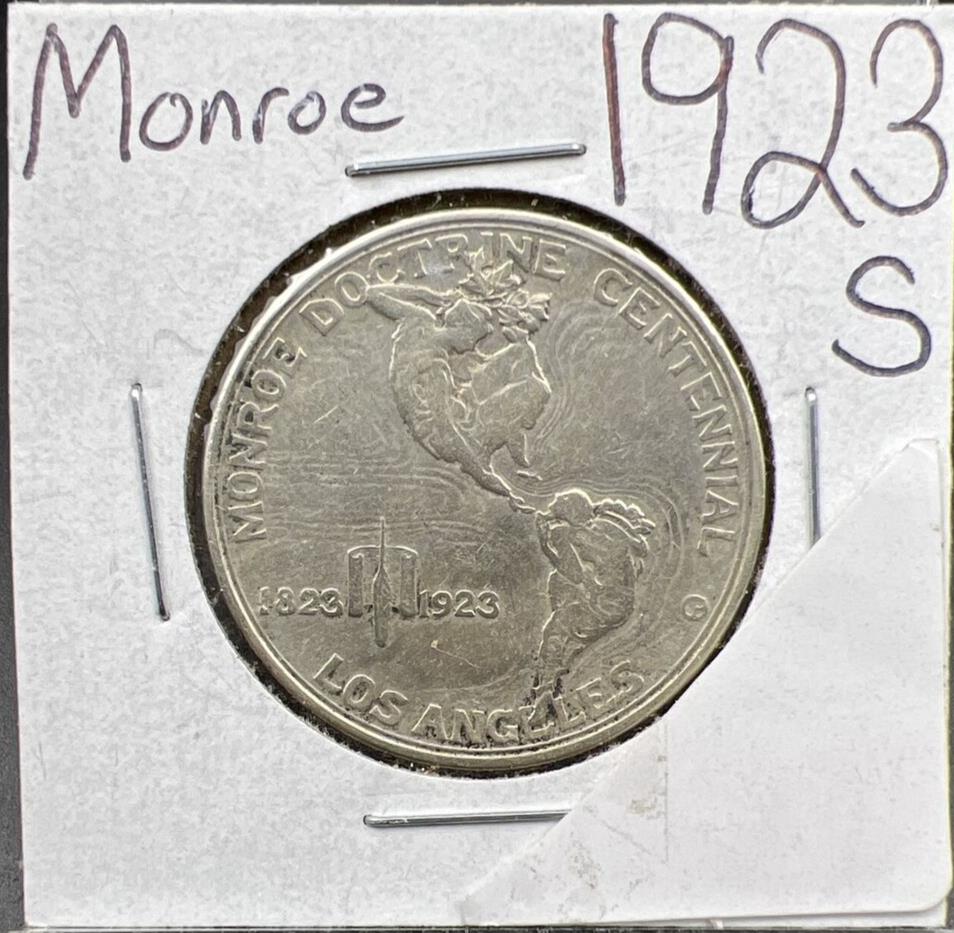 1923 S Monroe Los Angeles Commemorative Silver Half Dollar VF Very Fine Circ