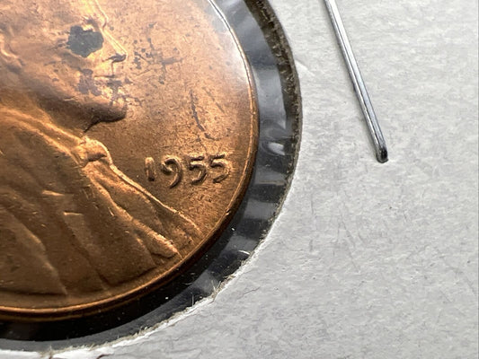 1955 P 1c Lincoln Wheat Cent Penny Coin Poor Man Strike Double Die BU RB #L2024