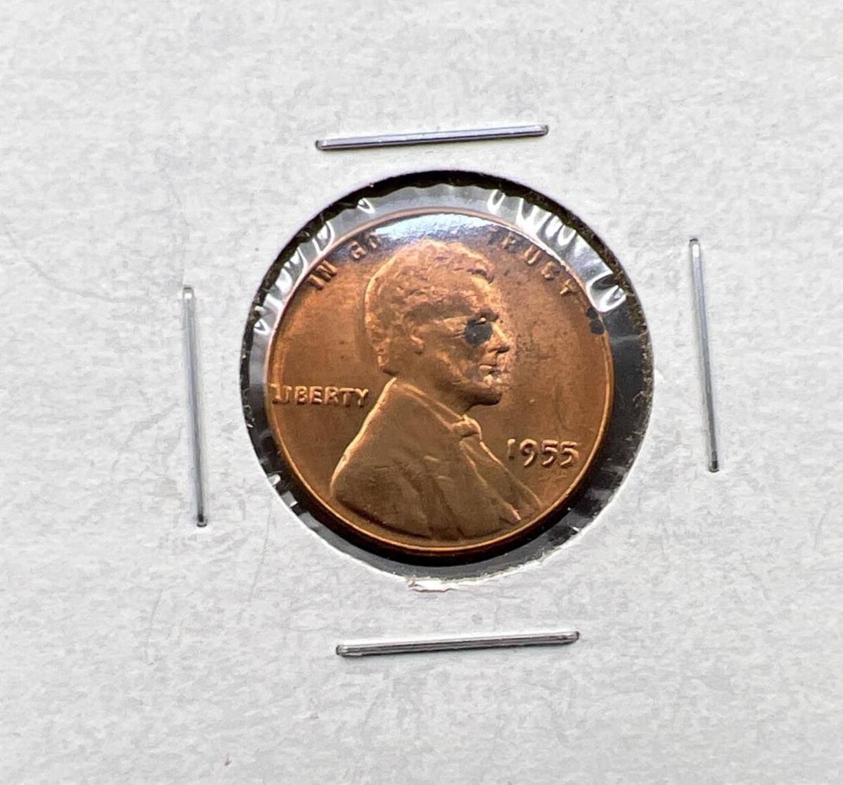 1955 P 1c Lincoln Wheat Cent Penny Coin Poor Man Strike Double Die BU RB #L2024