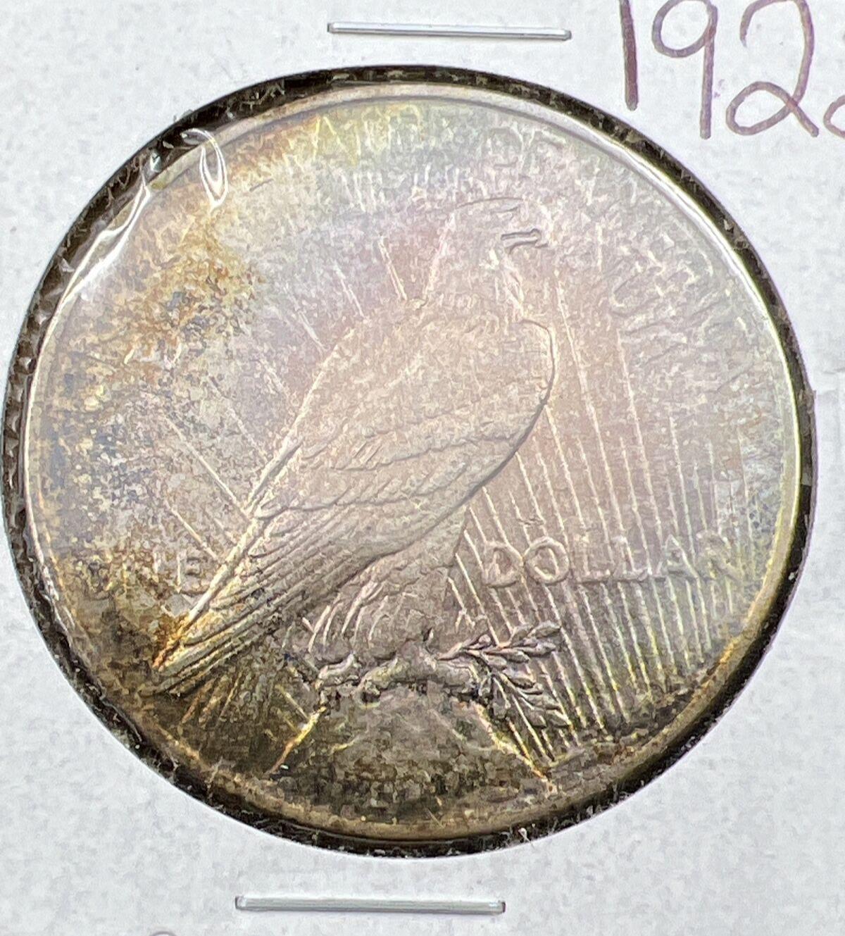 1922 P $1 Peace Silver Dollar Coin Choice VF / XF Neat Toning Reverse