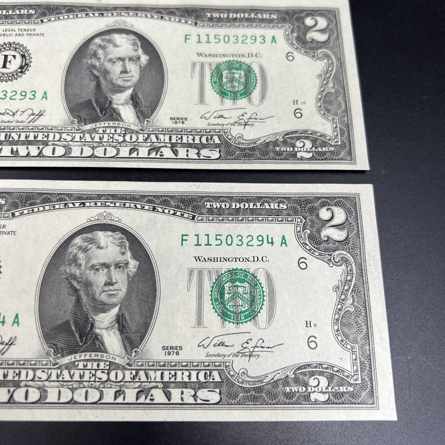 4 Consecutive 1976 $2 Two Dollar Bicentennial Bill Federal Reserve Notes UNC #94