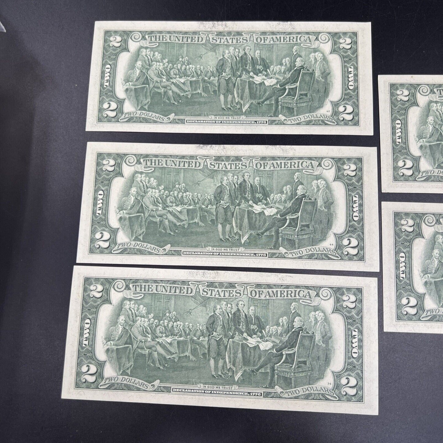 Lot of 5 1976 $2 Two Dollar Bicentennial Bill Federal Reserve Notes UNC #76