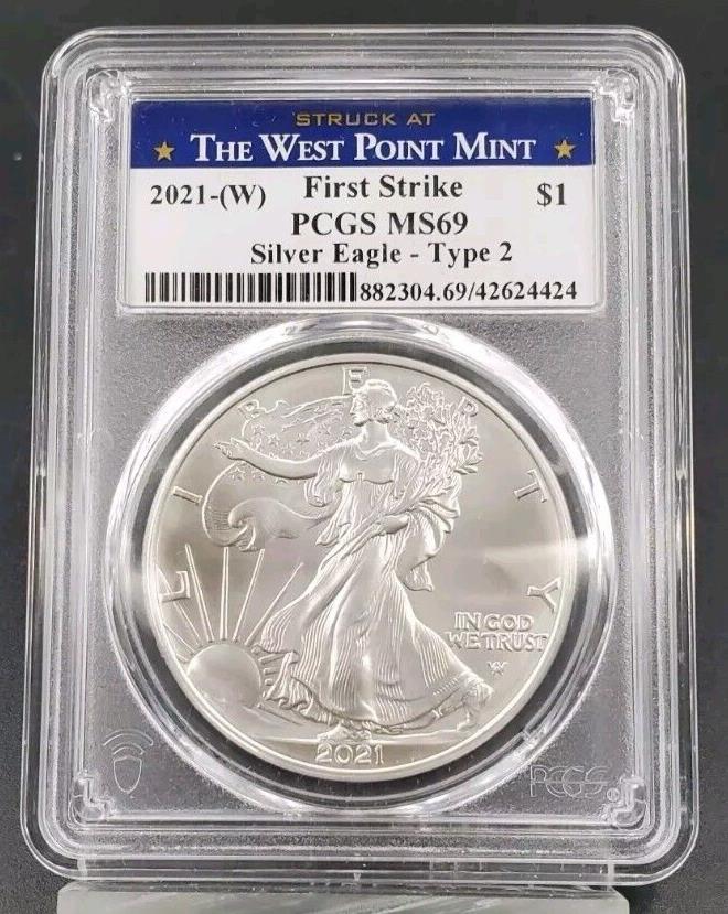 2021 W 1 oz ASE American Silver Eagle PCG MS69 First Strike- Type 2