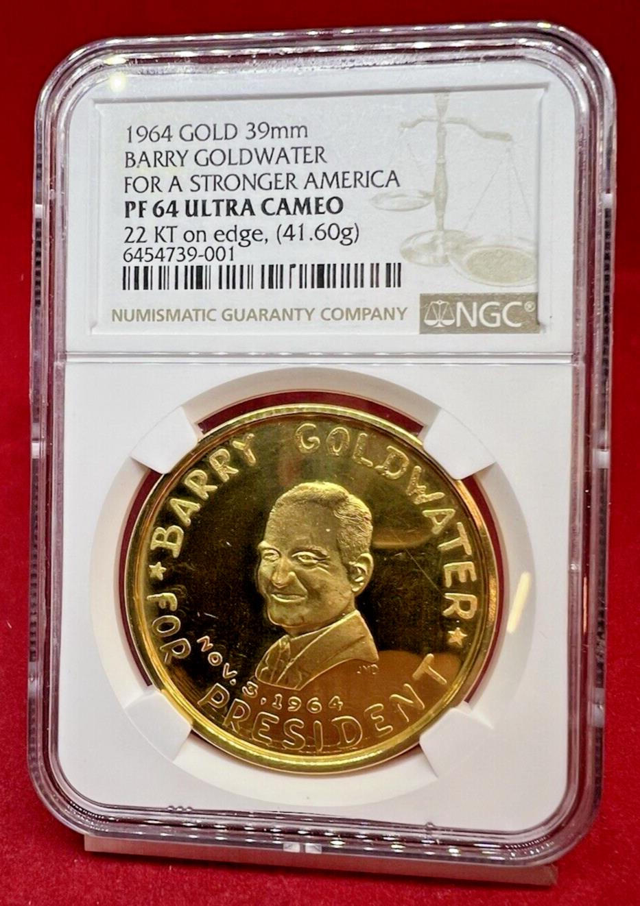 1964 41.6 Gram Solid 22k Gold Barry Goldwater Medal NGC PF64 UCAM TOP POP