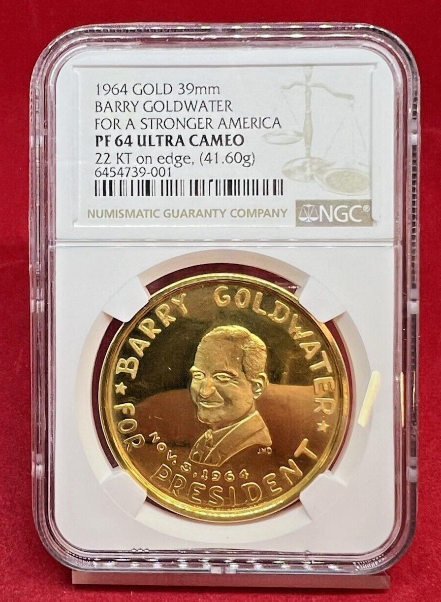 1964 41.6 Gram Solid 22k Gold Barry Goldwater Medal NGC PF64 UCAM TOP POP