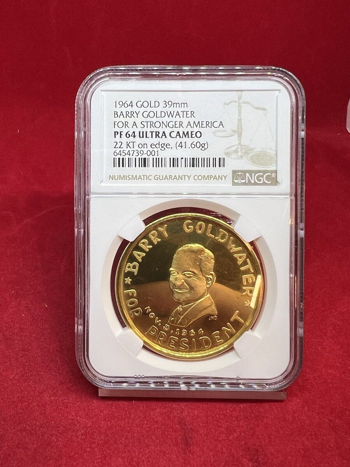 1964 41.6 Gram Solid 22k Gold Barry Goldwater Medal NGC PF64 UCAM TOP POP