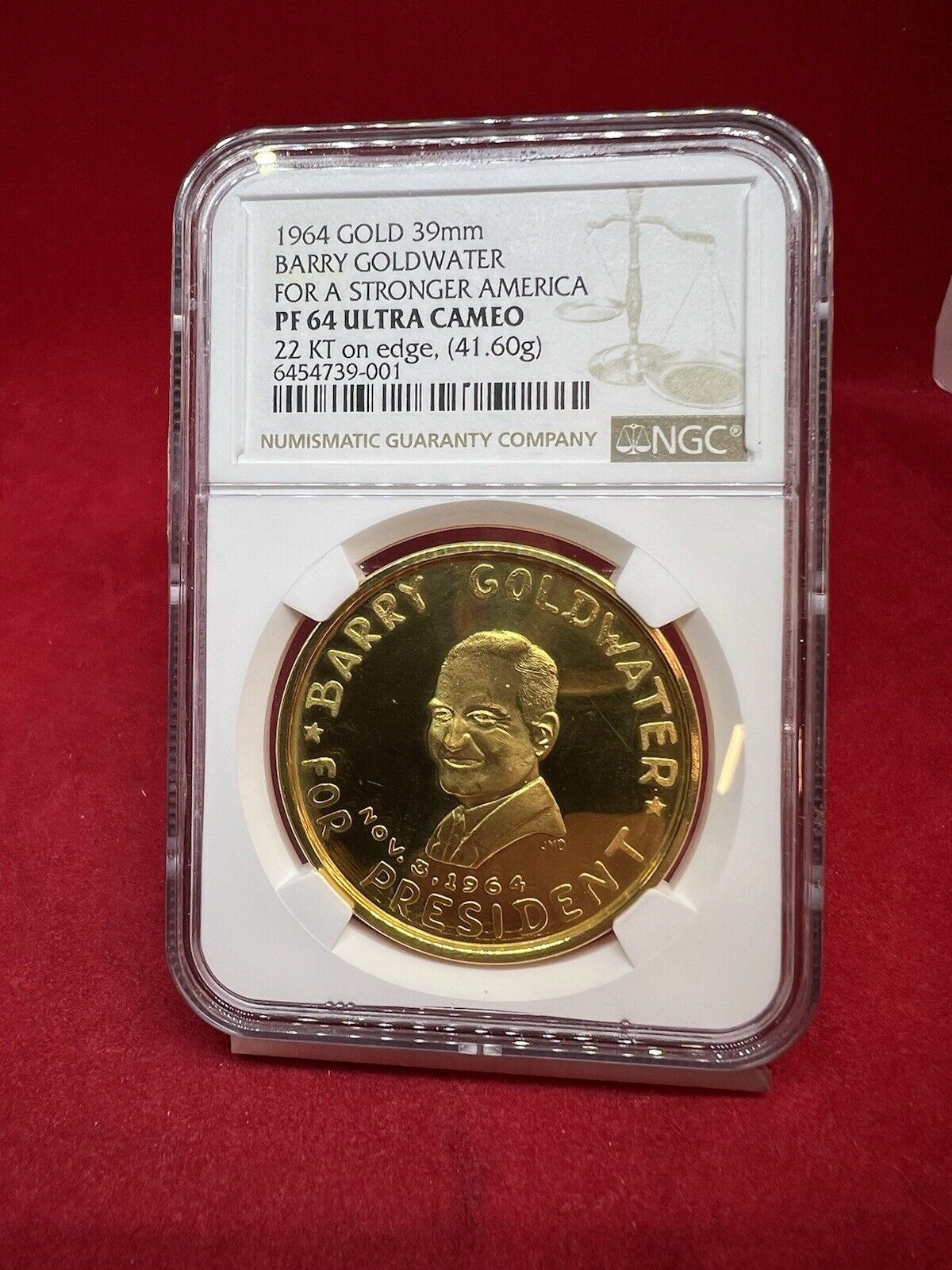 1964 41.6 Gram Solid 22k Gold Barry Goldwater Medal NGC PF64 UCAM TOP POP