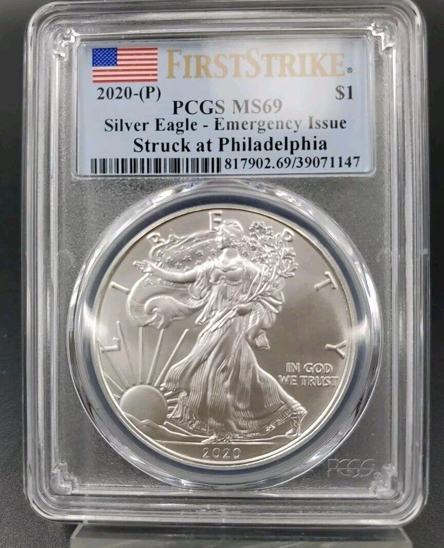 2020 P 1 OZ ASE American Silver Eagle Coin PCGS MS69  Emergency Issue #1147