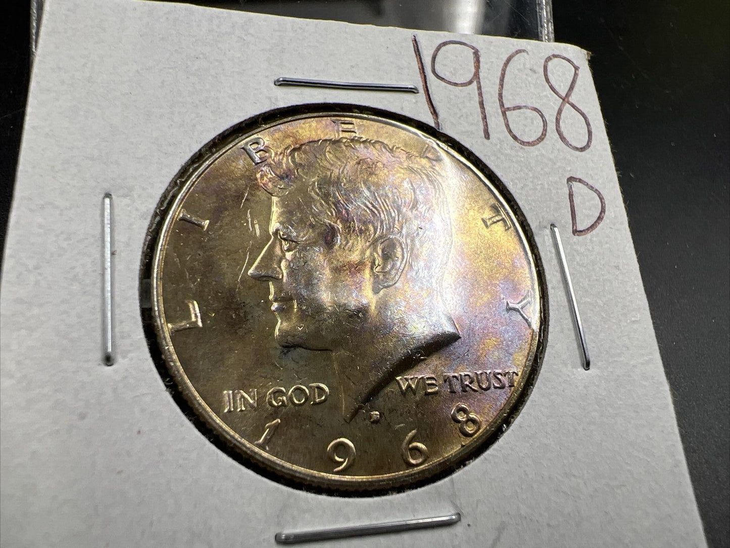 1968 D 50c Kennedy Silver Half Dollar Coin BU Neat Toning Toner #68D