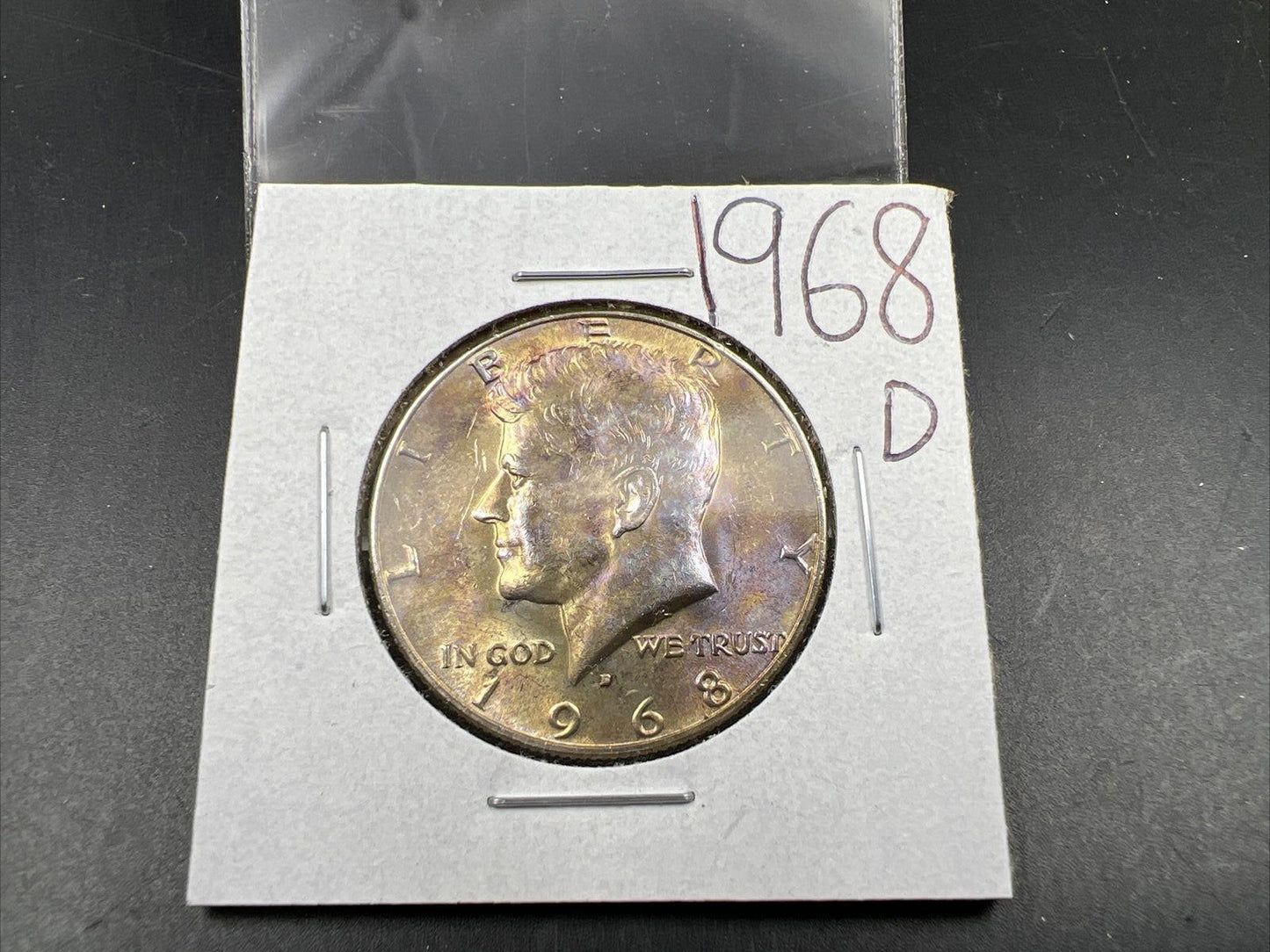 1968 D 50c Kennedy Silver Half Dollar Coin BU Neat Toning Toner #68D