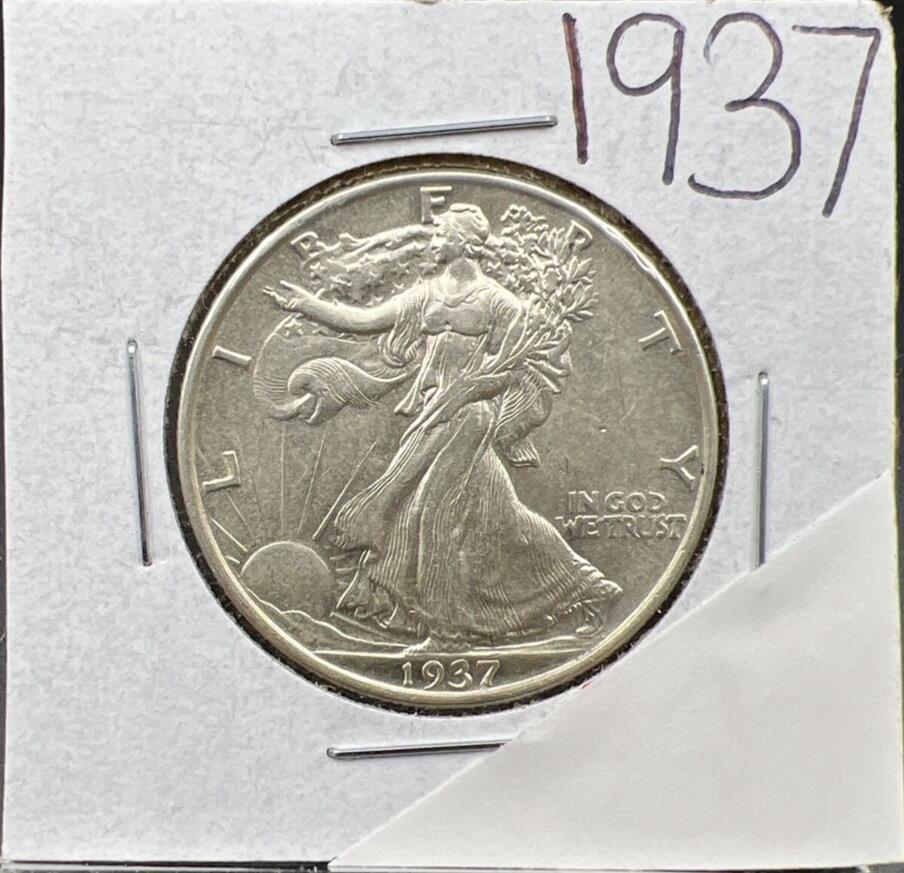 1937 P 50C Walking Liberty Half Dollar AU Details Circ #HAU