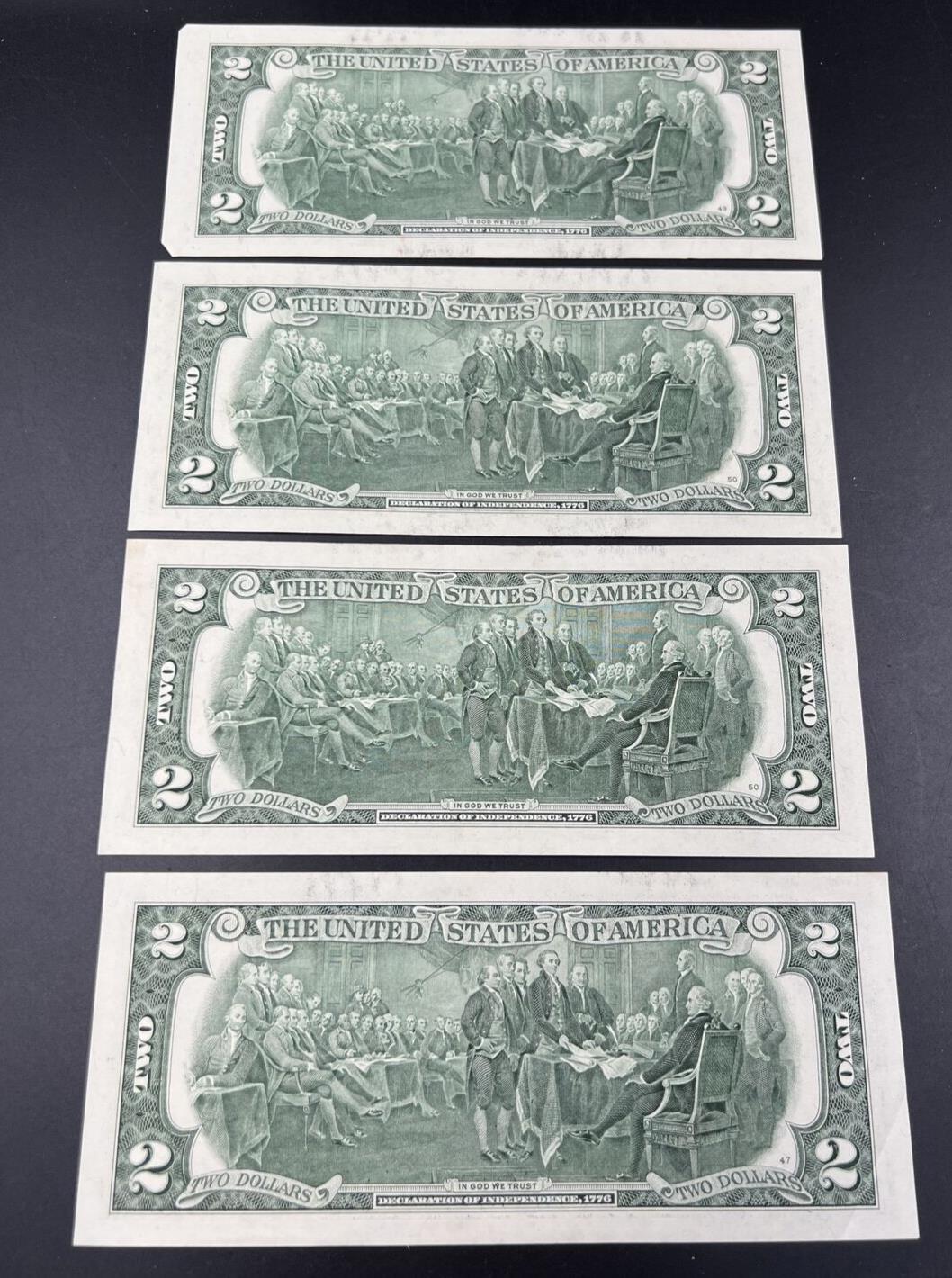 Lot of 4 2013 $2 Two Dollar FRN Federal Reserve Notes AU
