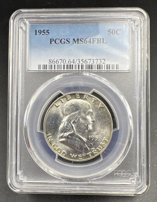 1955 D Franklin Silver Half Dollar Coin PCGS MS64 FBL Full Bell Line CH BU