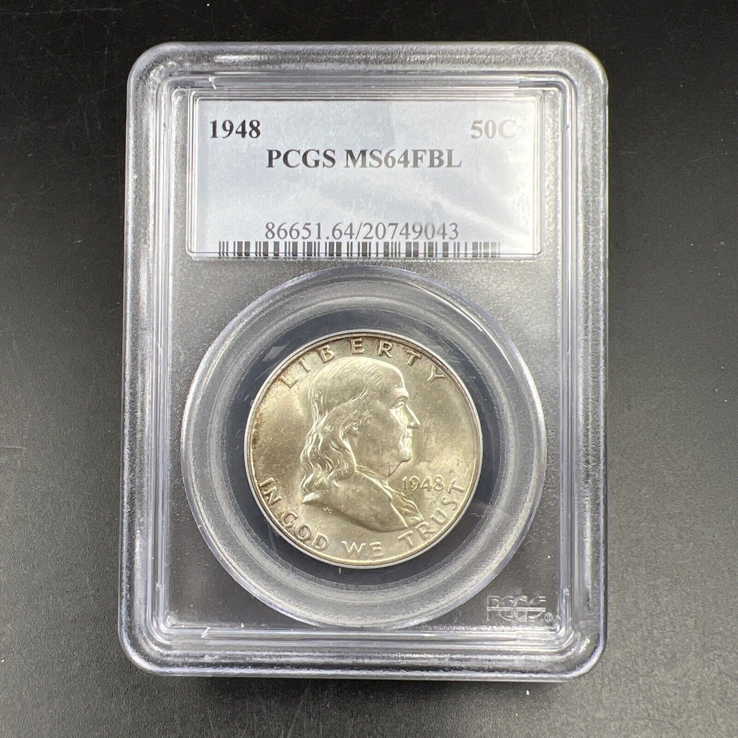 1948 P US Franklin Silver Half Dollar Coin PCGS MS64 CH BU FBL Full Bell Line