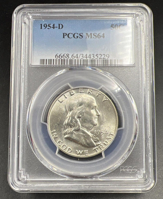 1954 D US Franklin Silver Half Dollar Coin PCGS MS64 CH Choice BU Certified