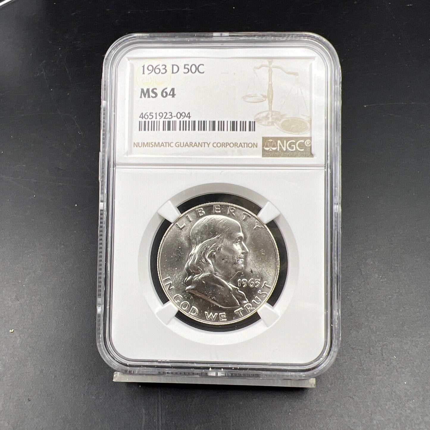 1963 D US Franklin Silver Half Dollar Coin NGC MS64 Choice BU Certified #094