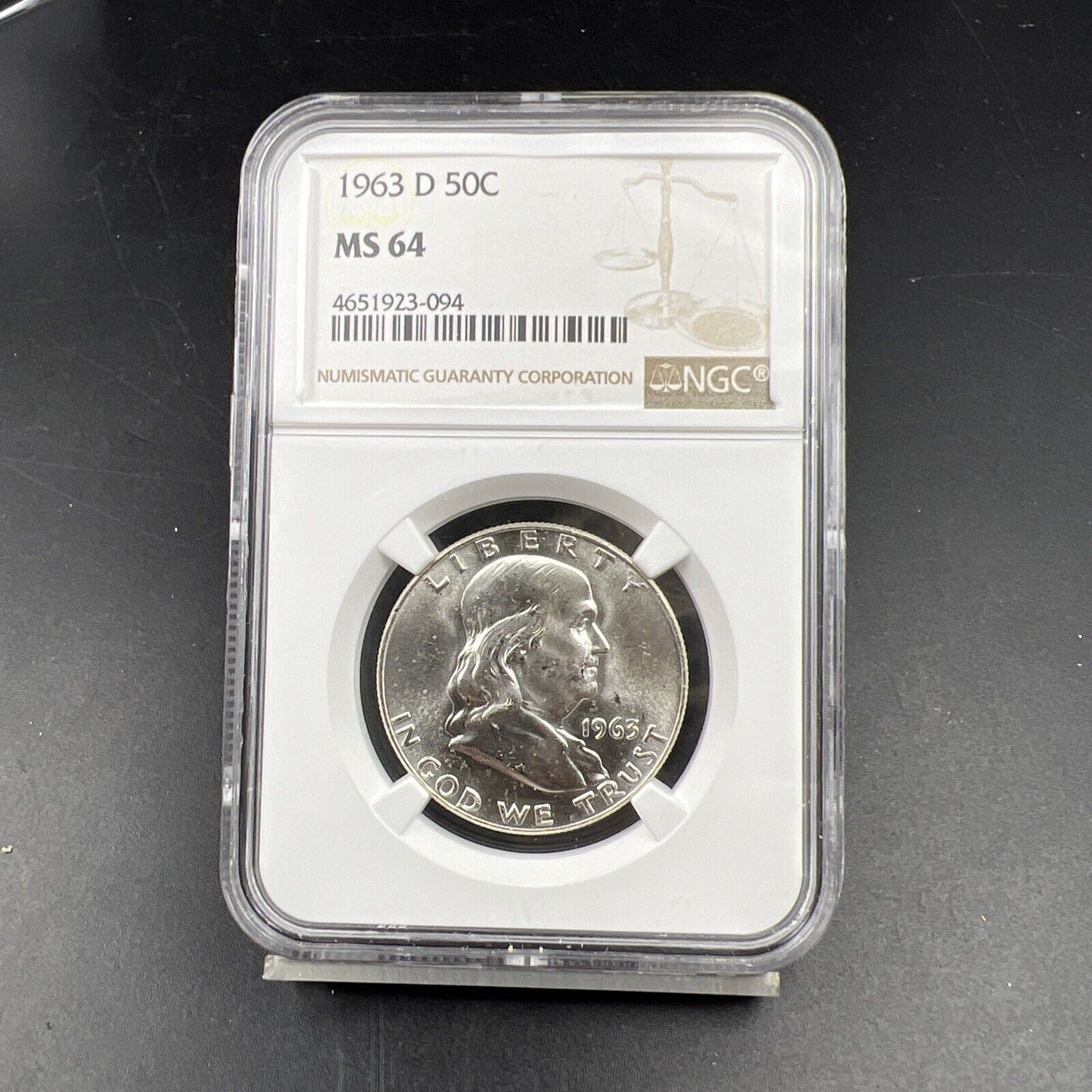 1963 D US Franklin Silver Half Dollar Coin NGC MS64 Choice BU Certified #094