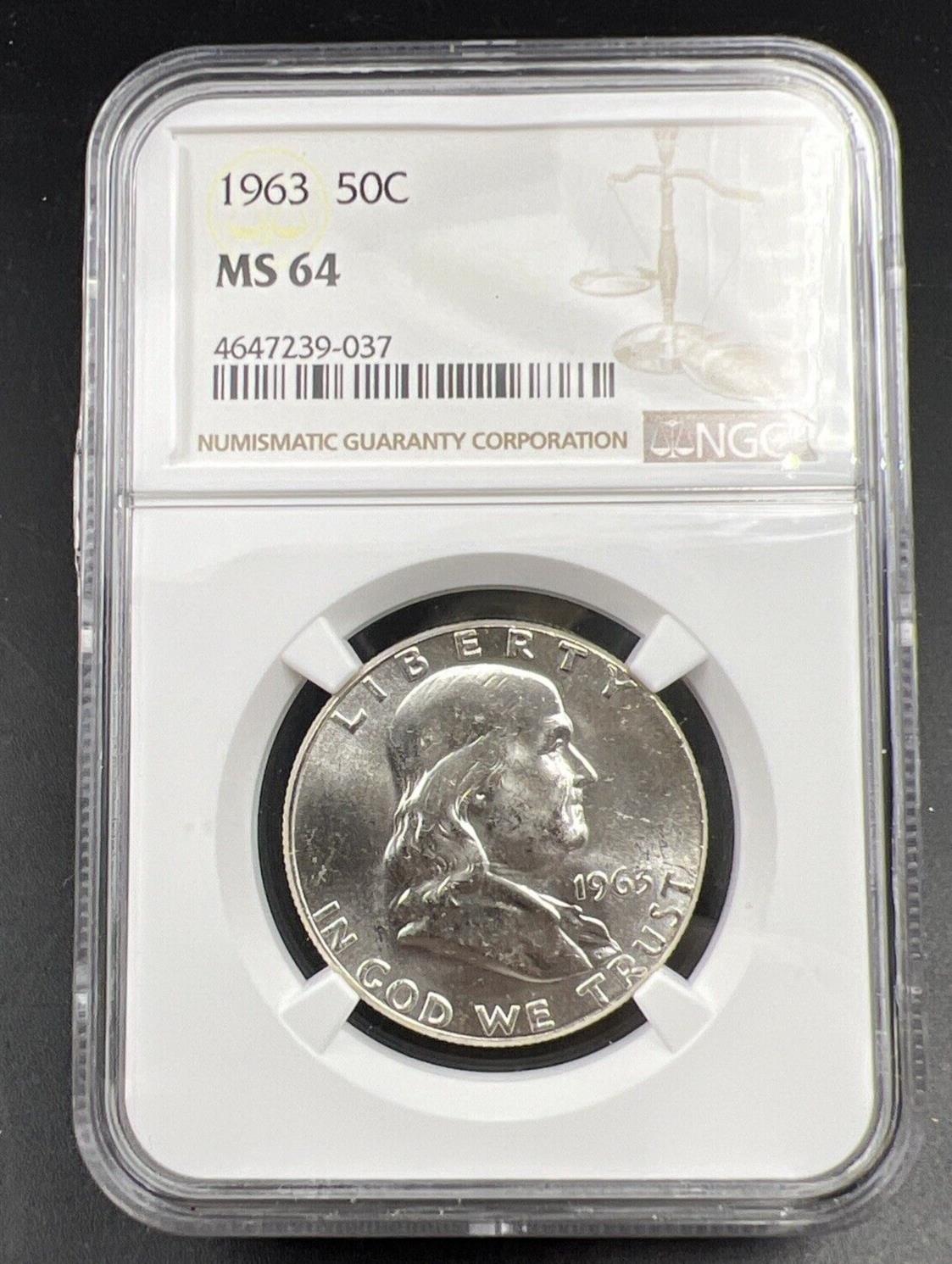 1963 P US Franklin Silver Half Dollar Coin NGC MS64 Choice BU Certified #037