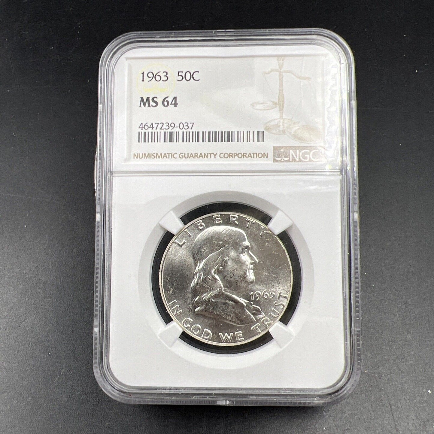 1963 P US Franklin Silver Half Dollar Coin NGC MS64 Choice BU Certified #037