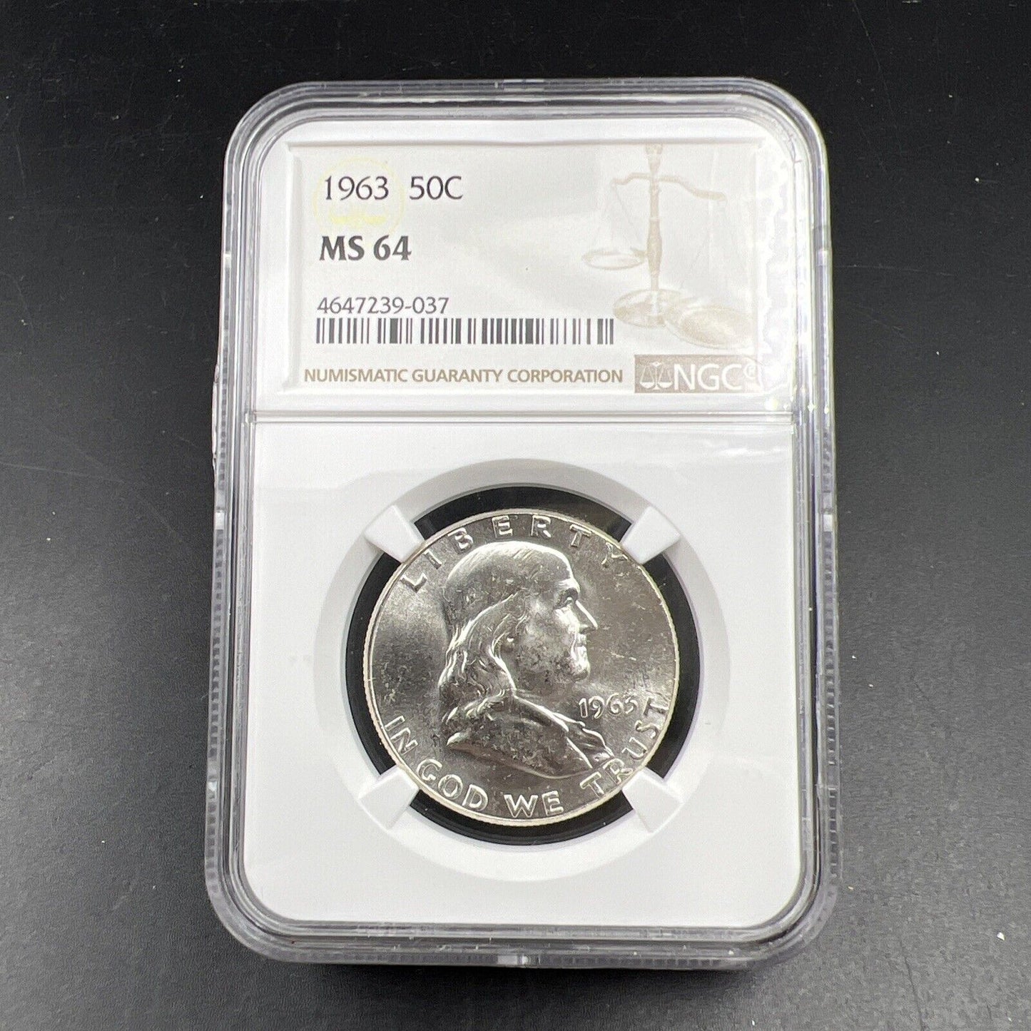 1963 P US Franklin Silver Half Dollar Coin NGC MS64 Choice BU Certified #037