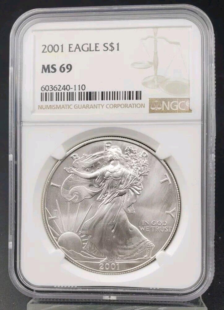 2001  1 oz .999 American Silver Eagle Coin Certified NGC MS69