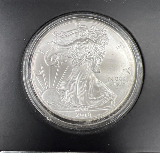 2010 1 Oz Silver Eagle GEM BU in Large Cube Display Holder