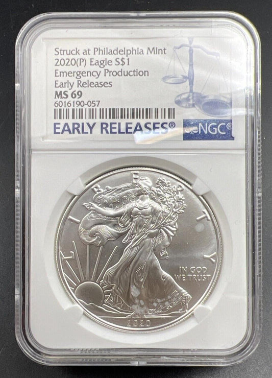 2020 P 1 oz .999 American Silver Eagle Coin NGC MS69 Emergency Production #057