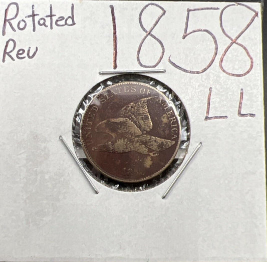 1858 LL 1c Flying Eagle Cent Good Details 25% Rotated Die Error Coin