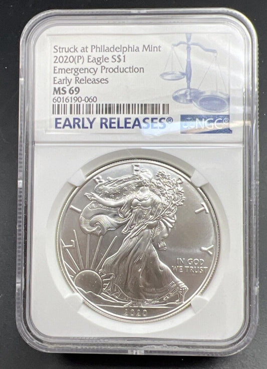 2020 P 1 oz .999 American Silver Eagle Coin NGC MS69 Emergency Production #060