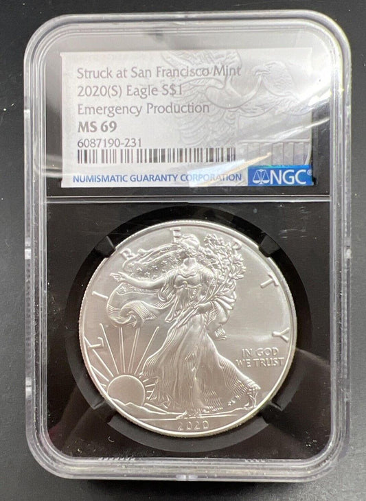 2020 S 1 OZ ASE Emergency American Silver Eagle Coin NGC MS69 San Francisco #231