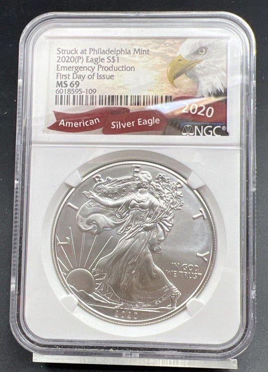 2020 P 1 oz .999 American Silver Eagle Coin NGC MS69 Emergency Production #139