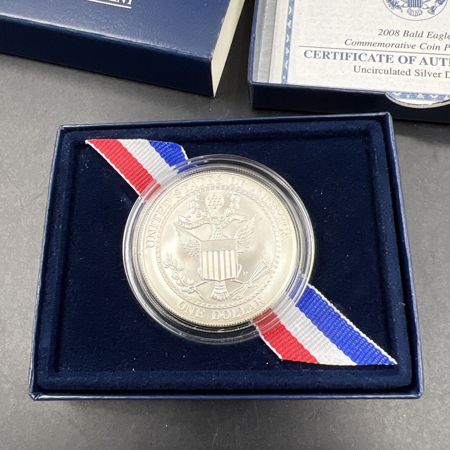 2008 Bald Eagle US Mint Silver Dollar $1 BU Commemorative Coin Box and COA