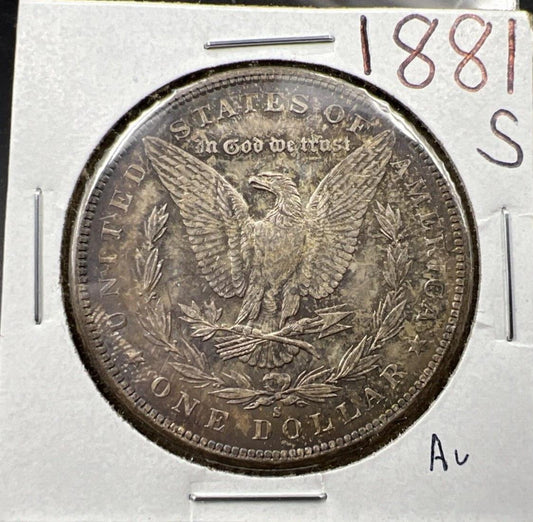 1881 S $1 Morgan silver Dollar Coin Choice AU About UNC Neat Toning Toner