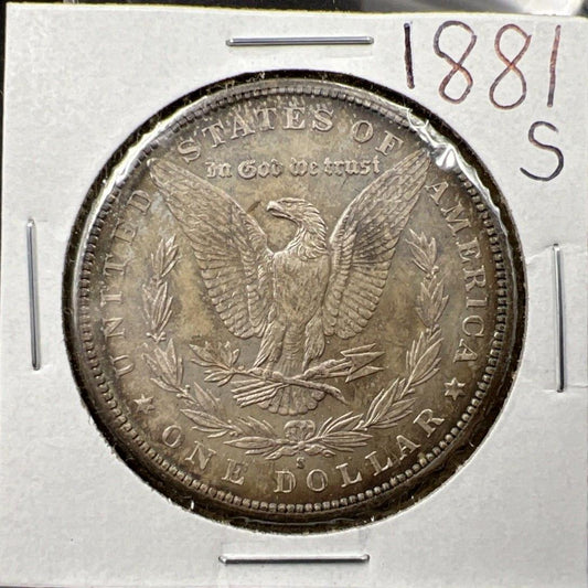 1881 S $1 Morgan silver Dollar Coin BU UNC Neat Toning Toner