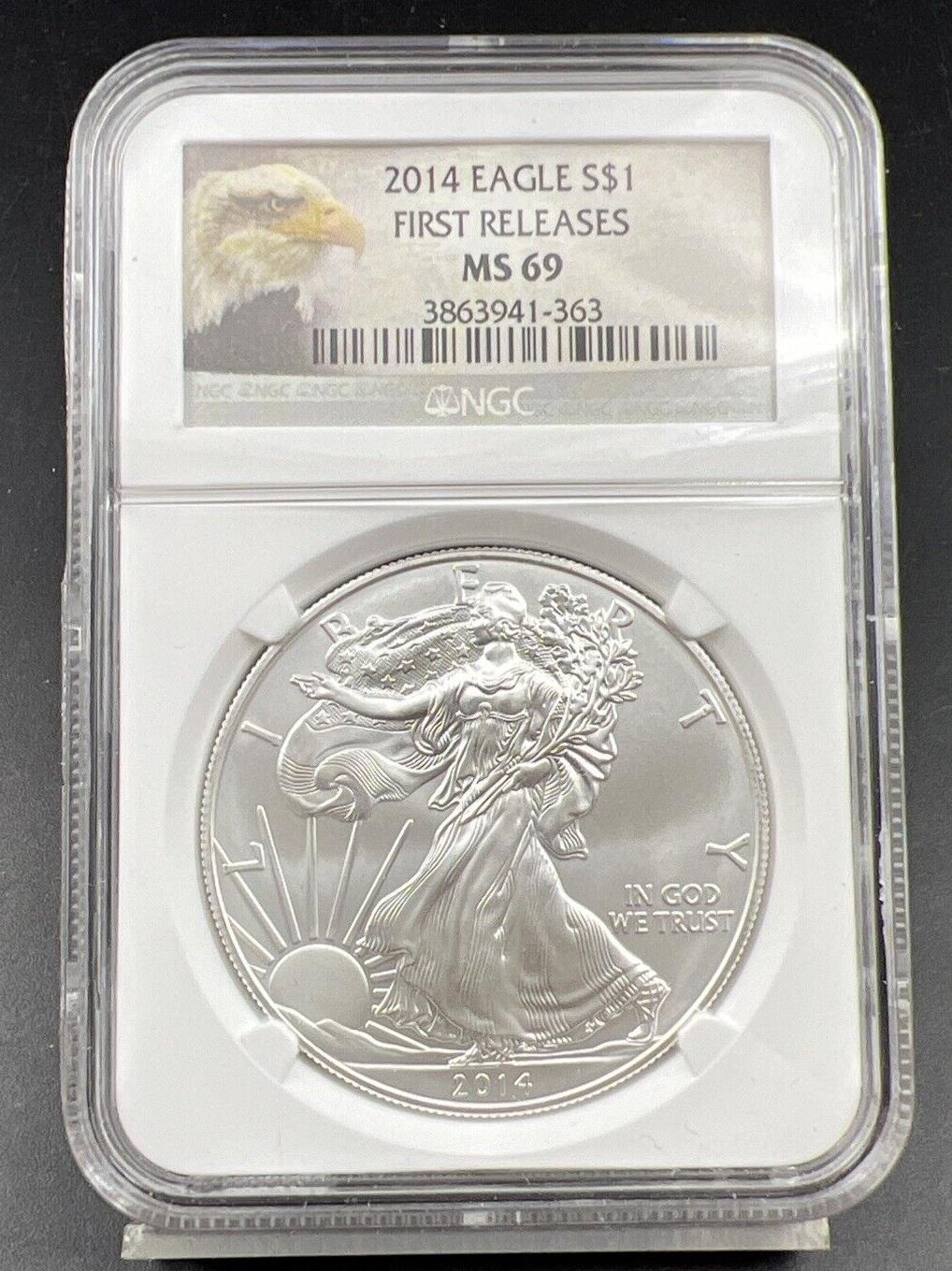 2014 1 oz .999 American Silver Eagle Coin NGC Certified MS69 Eagle Holder #63