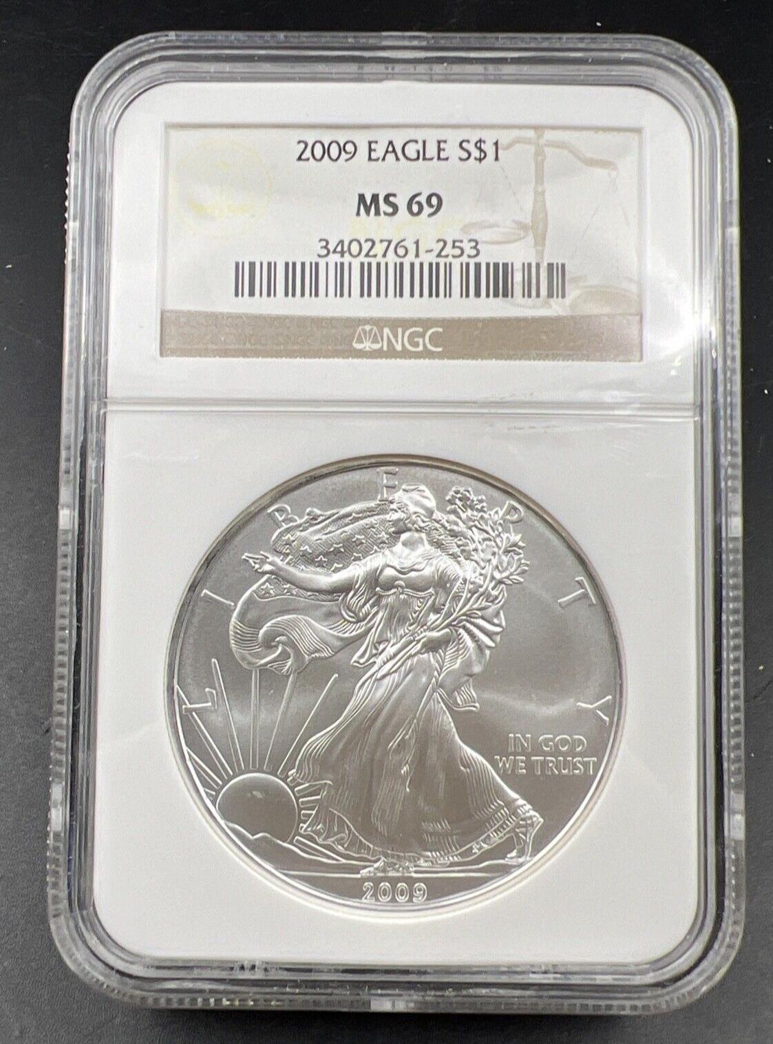 2009 1 oz .999 American Silver Eagle Coin NGC Certified MS69 Brown Label