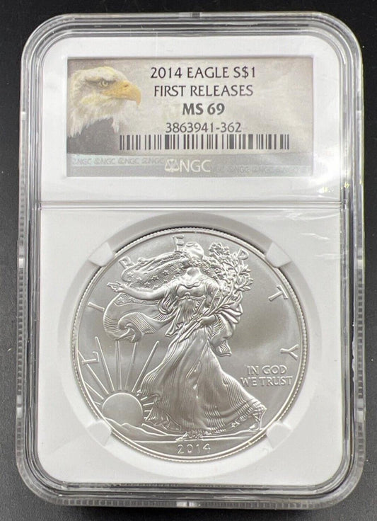 2014 1 oz .999 American Silver Eagle Coin NGC Certified MS69 Eagle Holder #62