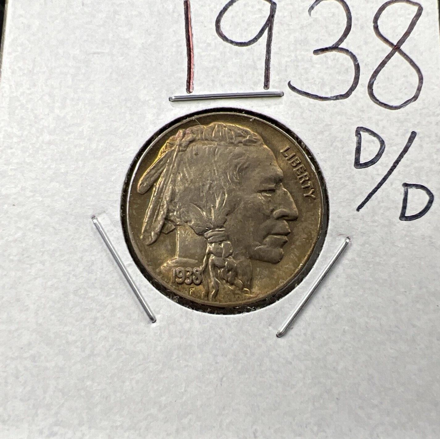 1938 D/D 5c Buffalo Nickel Coin Choice AU About UNC Nice Toning RPM Variety