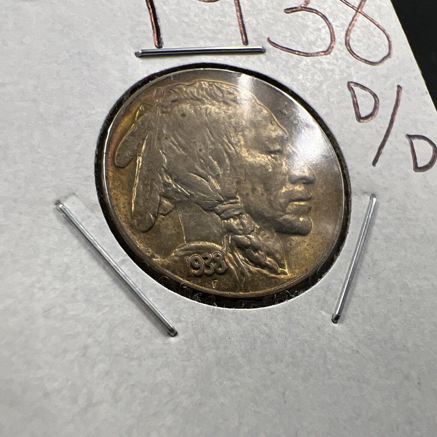 1938 D/D 5c Buffalo Nickel Coin Choice AU About UNC Nice Toning RPM Variety