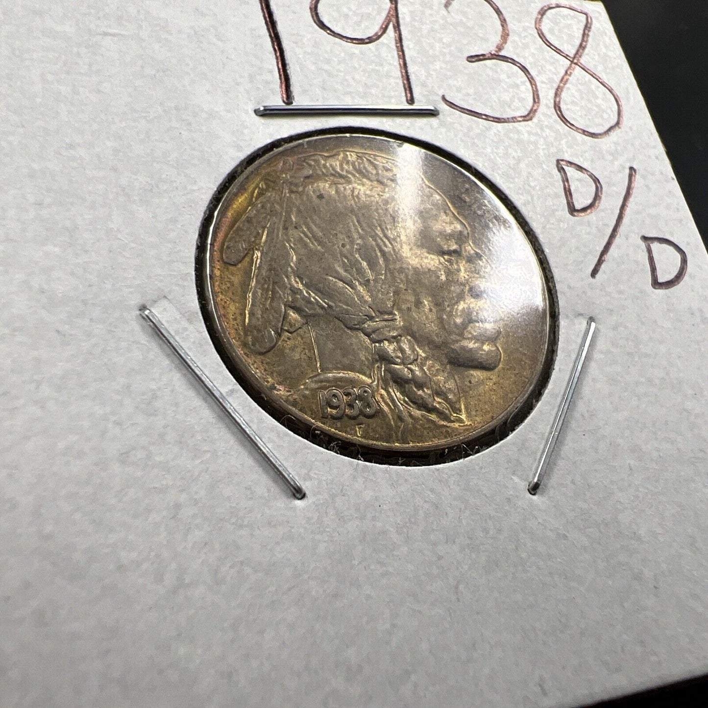 1938 D/D 5c Buffalo Nickel Coin Choice AU About UNC Nice Toning RPM Variety