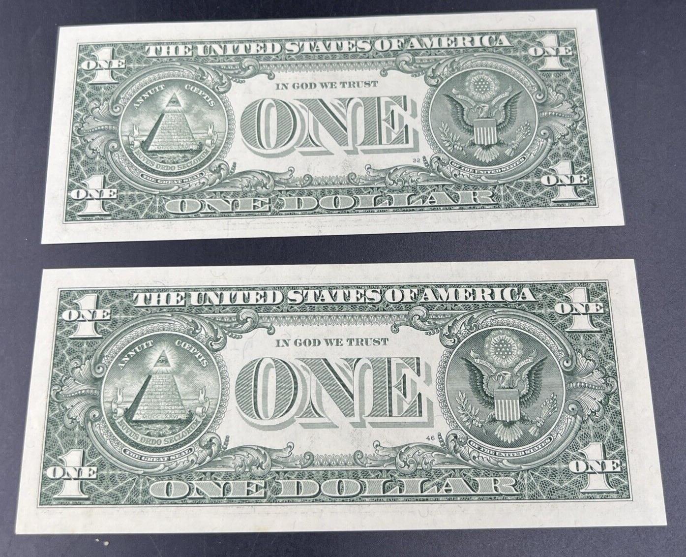 Lot of 2 1988 A $1 FRN One Dollar Federal Reserve Note Choice UNC #780